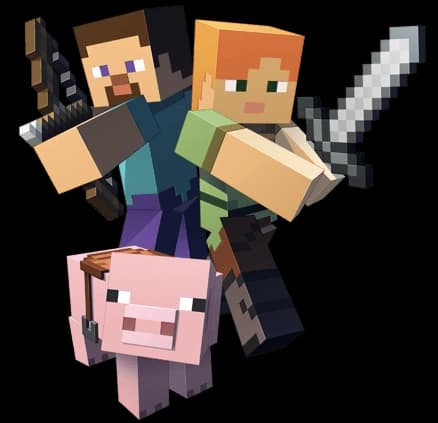 Minecraft Squad Pass Mascot - Steve, Alex & Saddle Pig